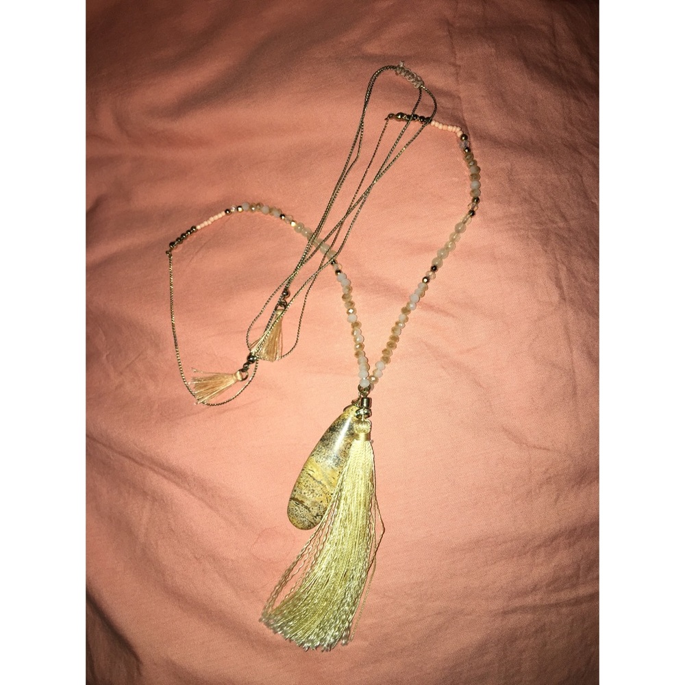 Long Stone & Tassel Necklace